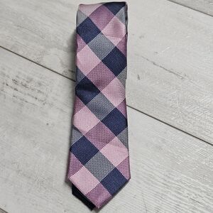 Tommy Hilfiger Pink and Blue Checkered Mens Silk Tie Preppy Tartan